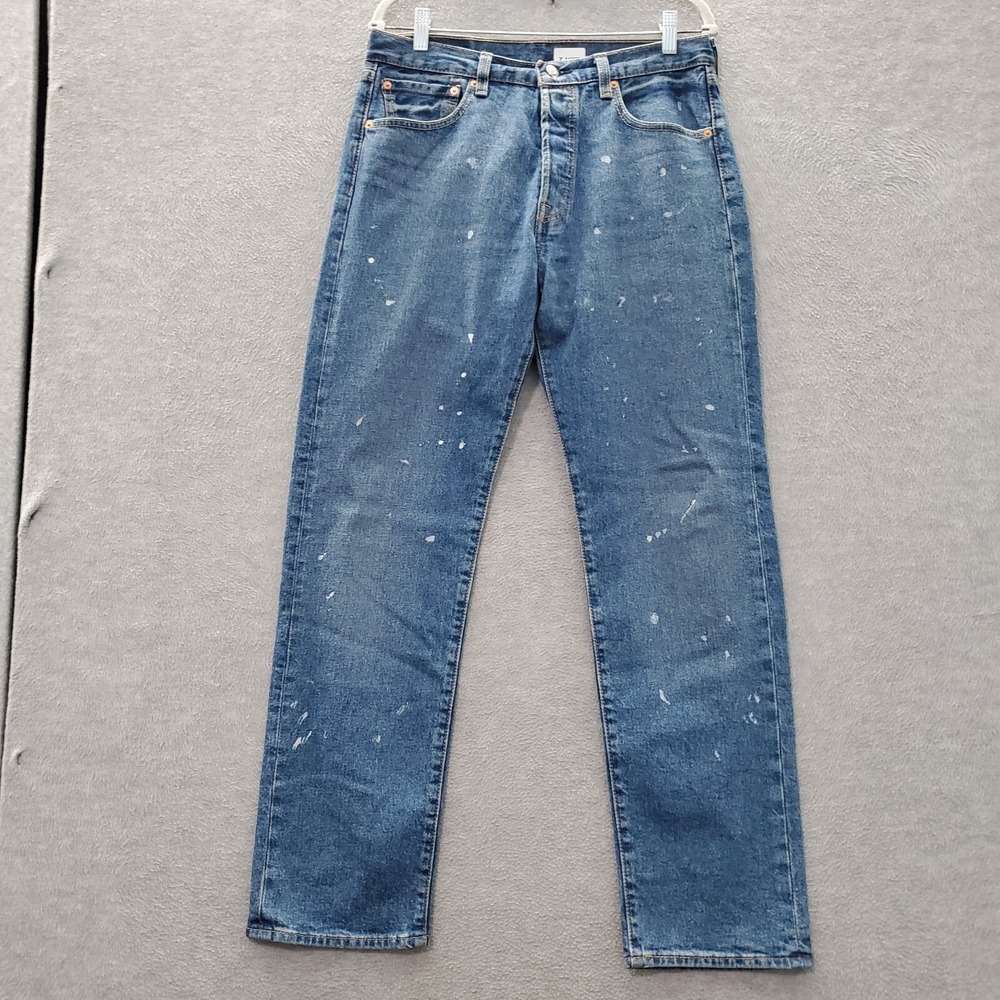 VINTAGE Levi'sโ 501 93 Men Jeans 32x32 Blue Denim Straight Button Fly Paints NWT
